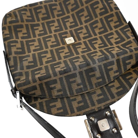 FENDI Logo Mamma Zucca Pattern Shoulder Bag Canvas Leather Brown Italy - Picture 8 of 14